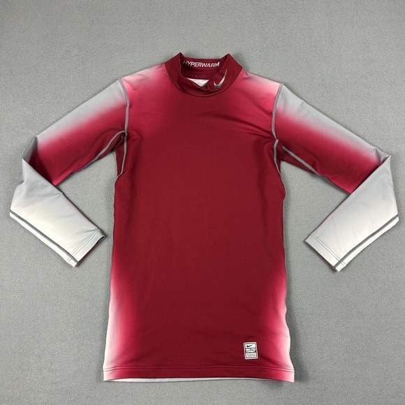 Nike Pro Combat Shirt Mens Small Hyperwarm Compression Long Sleeve Red Gray - Picture 1 of 8